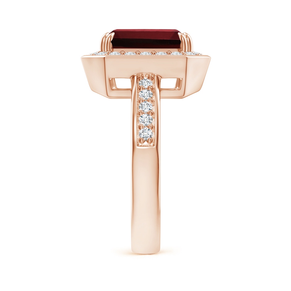 10x8mm AAAA Emerald-Cut Garnet Engagement Ring with Diamond Halo in Rose Gold side-2
