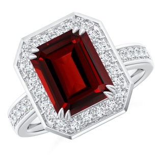 10x8mm AAAA Emerald-Cut Garnet Engagement Ring with Diamond Halo in White Gold