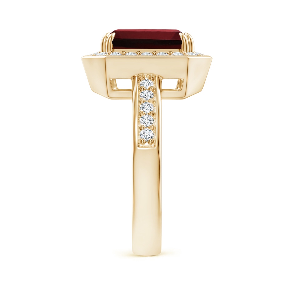 10x8mm AAAA Emerald-Cut Garnet Engagement Ring with Diamond Halo in Yellow Gold side-2