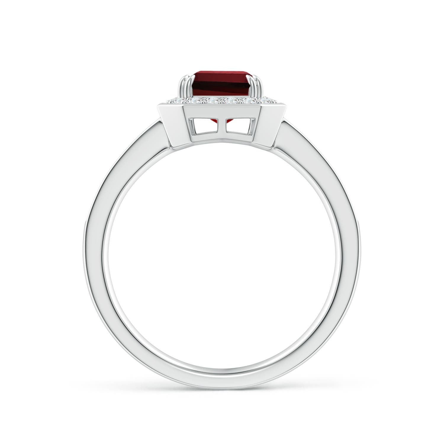 8x6mm AAAA Emerald-Cut Garnet Engagement Ring with Diamond Halo in White Gold - side 1
