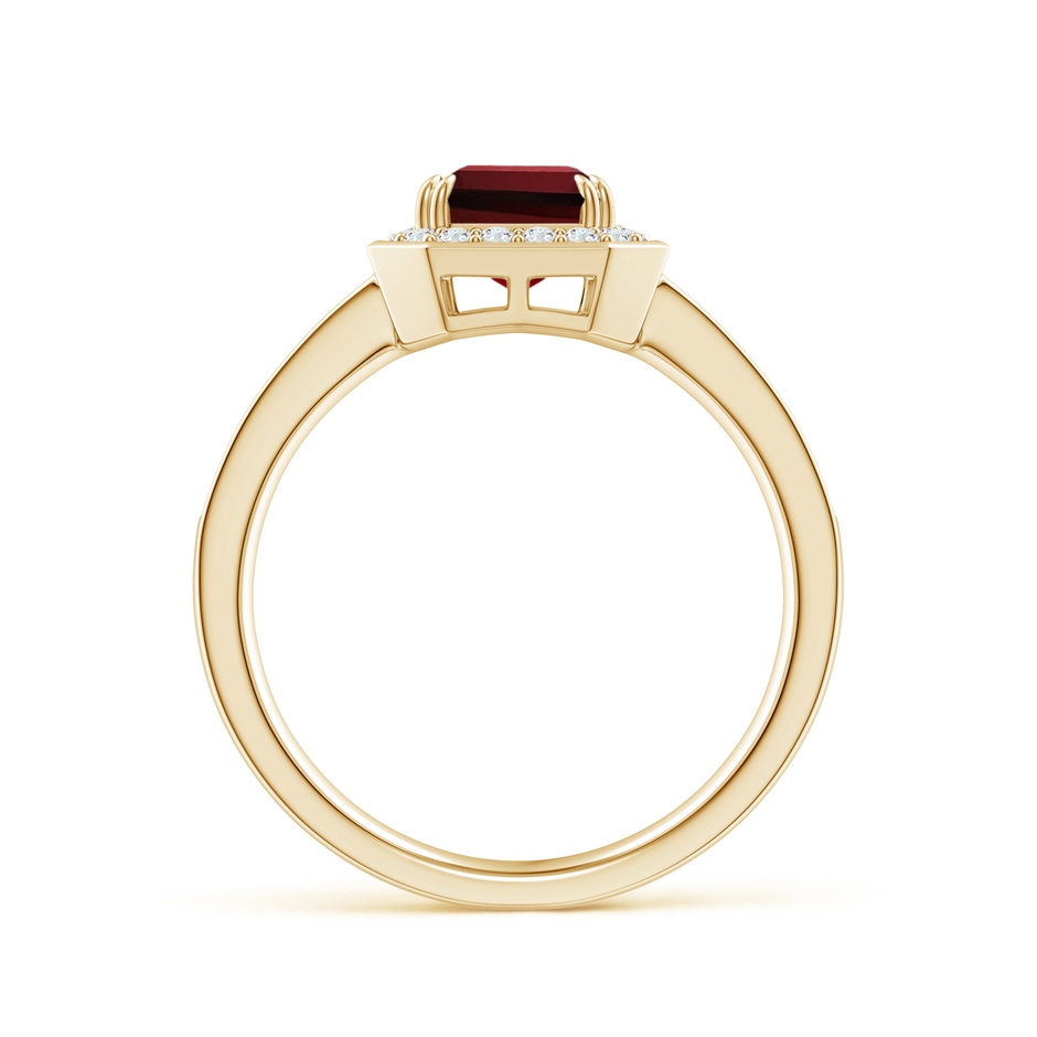 8x6mm AAAA Emerald-Cut Garnet Engagement Ring with Diamond Halo in Yellow Gold side-1