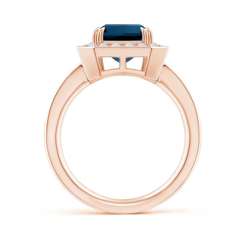 10x8mm AAAA Emerald-Cut London Blue Topaz Engagement Ring with Halo in Rose Gold - side_1