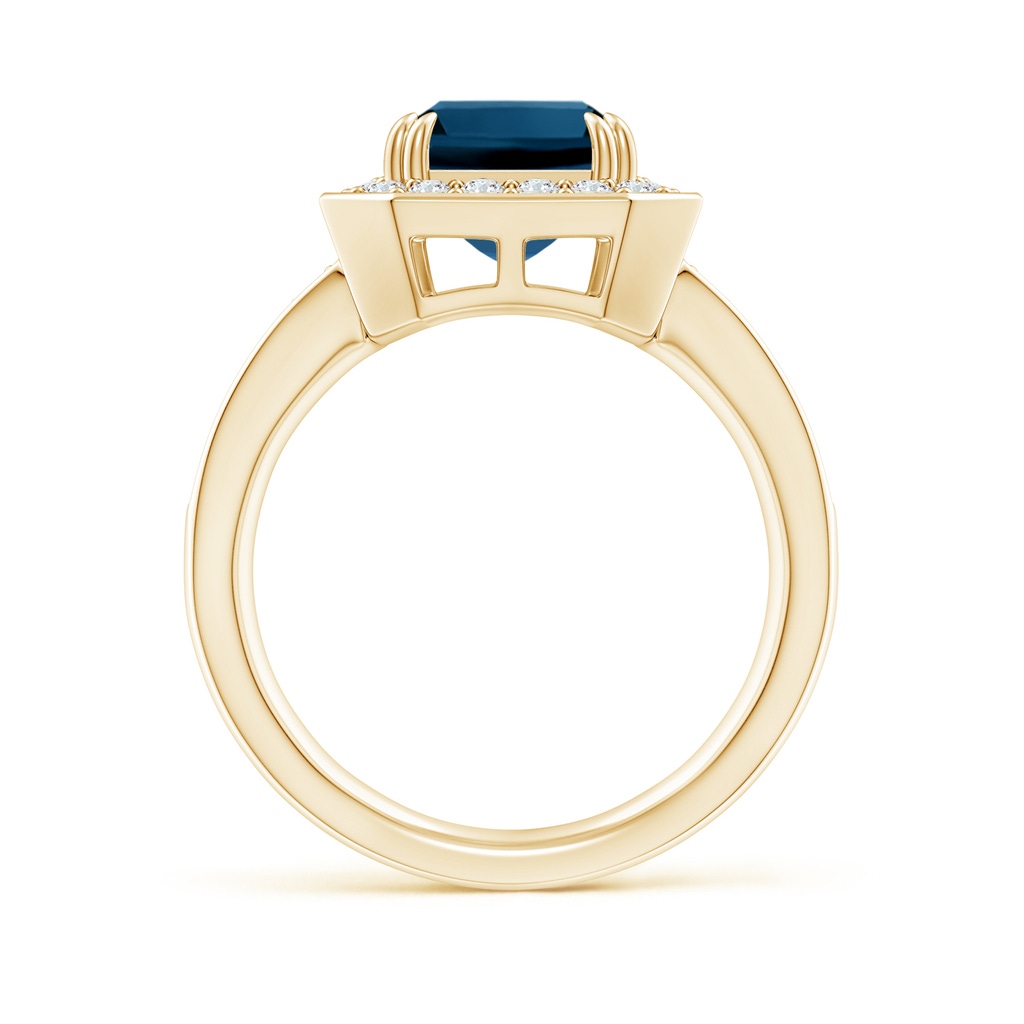 10x8mm AAAA Emerald-Cut London Blue Topaz Engagement Ring with Halo in Yellow Gold - side_1