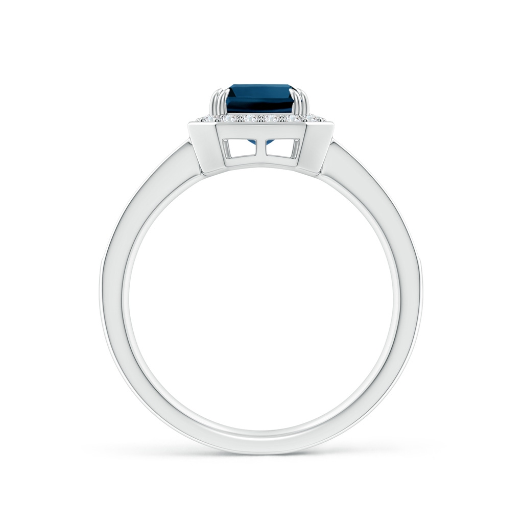 8x6mm AAAA Emerald-Cut London Blue Topaz Engagement Ring with Halo in White Gold Side-1