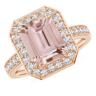 10x8mm AAA Emerald-Cut Morganite Engagement Ring with Diamond Halo in Rose Gold