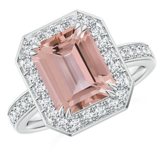 10x8mm AAAA Emerald-Cut Morganite Engagement Ring with Diamond Halo in P950 Platinum