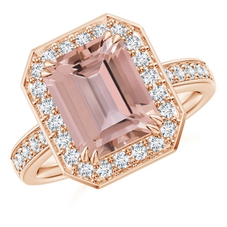 10x8mm AAAA Emerald-Cut Morganite Engagement Ring with Diamond Halo in Rose Gold