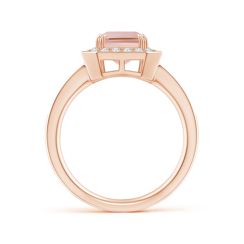 9x7mm AAAA Emerald-Cut Morganite Engagement Ring with Diamond Halo in Rose Gold side-1