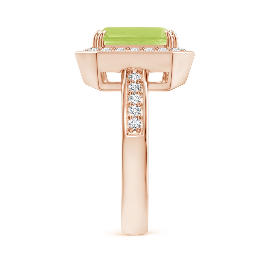 10x8mm A Emerald-Cut Peridot Engagement Ring with Diamond Halo in Rose Gold side-2