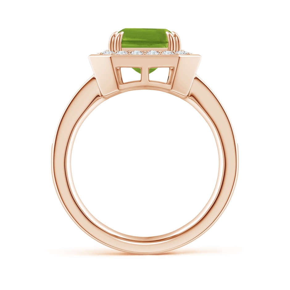 10x8mm AAAA Emerald-Cut Peridot Engagement Ring with Diamond Halo in Rose Gold side-1