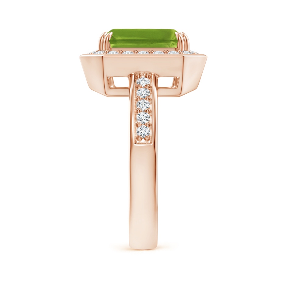 10x8mm AAAA Emerald-Cut Peridot Engagement Ring with Diamond Halo in Rose Gold side-2