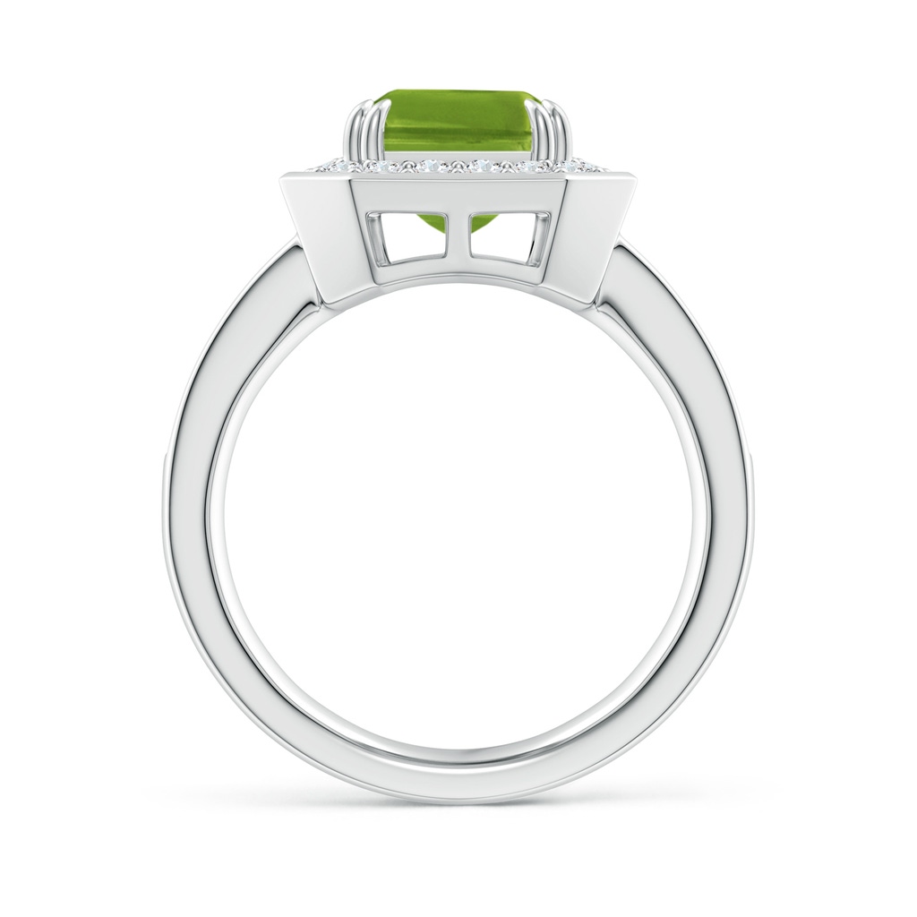 10x8mm AAAA Emerald-Cut Peridot Engagement Ring with Diamond Halo in White Gold Side-1