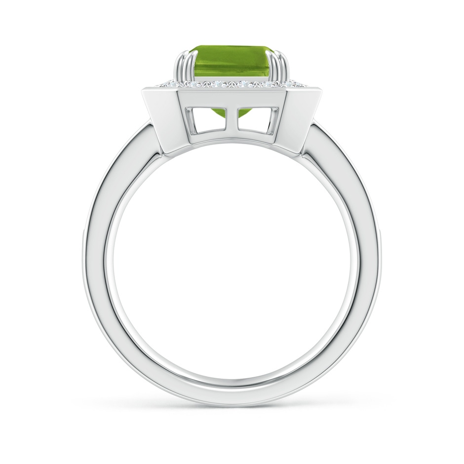 10x8mm AAAA Emerald-Cut Peridot Engagement Ring with Diamond Halo in White Gold side-1