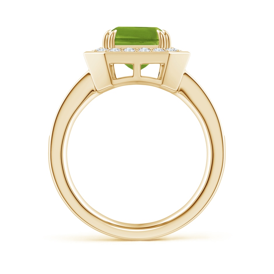 10x8mm AAAA Emerald-Cut Peridot Engagement Ring with Diamond Halo in Yellow Gold side-1