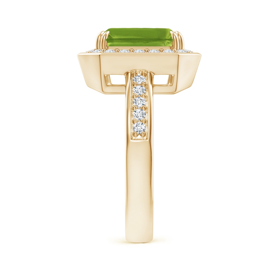 10x8mm AAAA Emerald-Cut Peridot Engagement Ring with Diamond Halo in Yellow Gold side-2