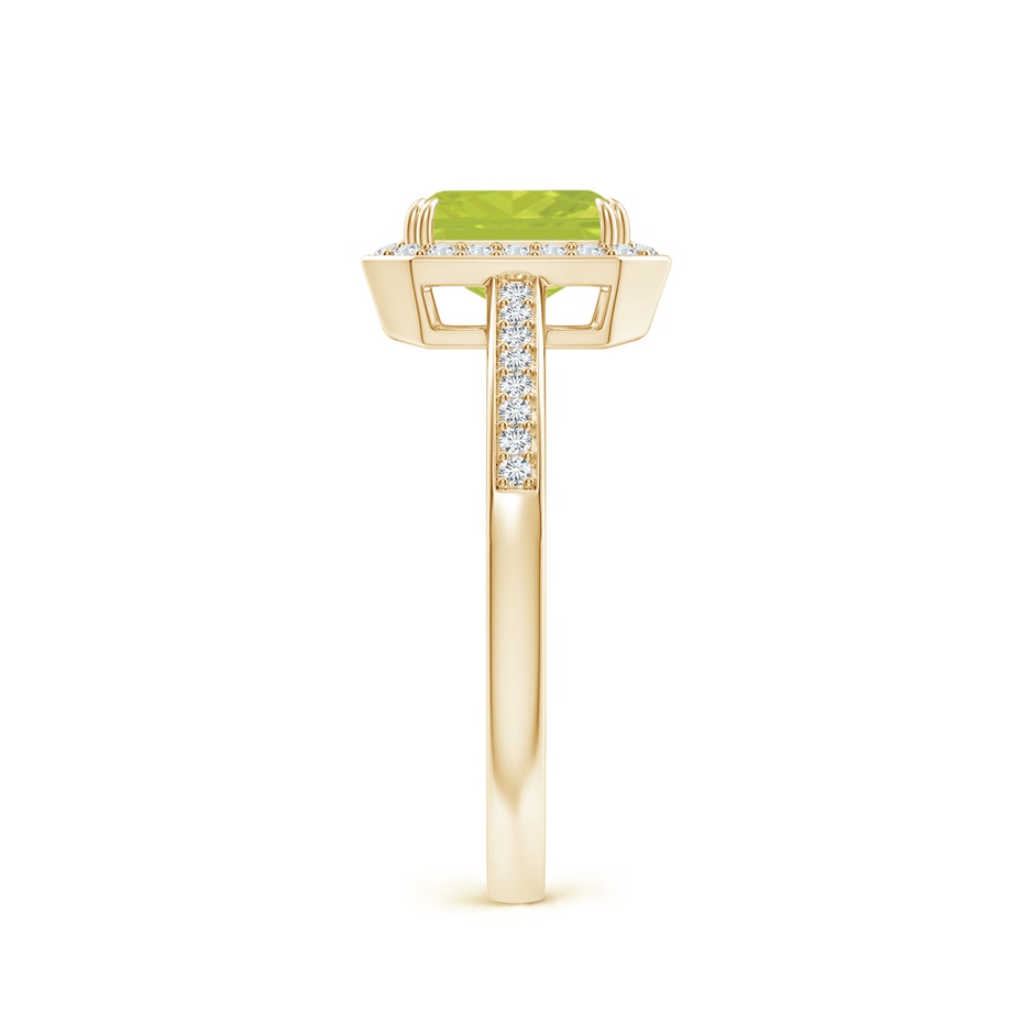 7x5mm A Emerald-Cut Peridot Engagement Ring with Diamond Halo in 9K Yellow Gold side 2