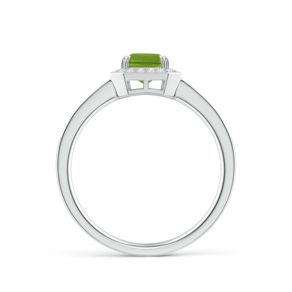 7x5mm AAAA Emerald-Cut Peridot Engagement Ring with Diamond Halo in P950 Platinum Side-1