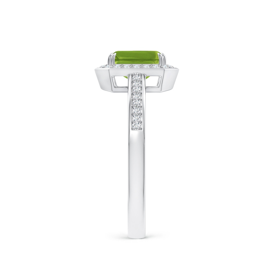 7x5mm AAAA Emerald-Cut Peridot Engagement Ring with Diamond Halo in White Gold side-2