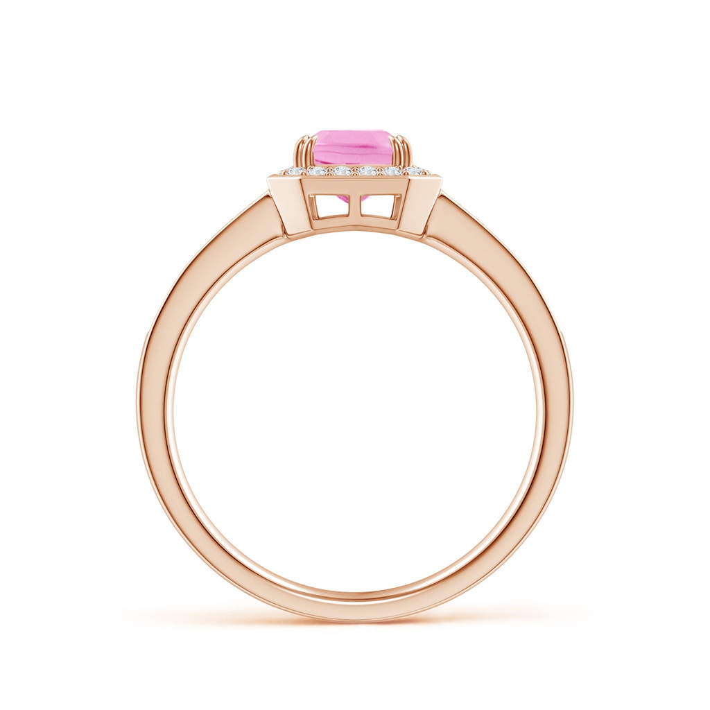 7x5mm A Emerald-Cut Pink Sapphire Engagement Ring with Diamond Halo in Rose Gold Side-1