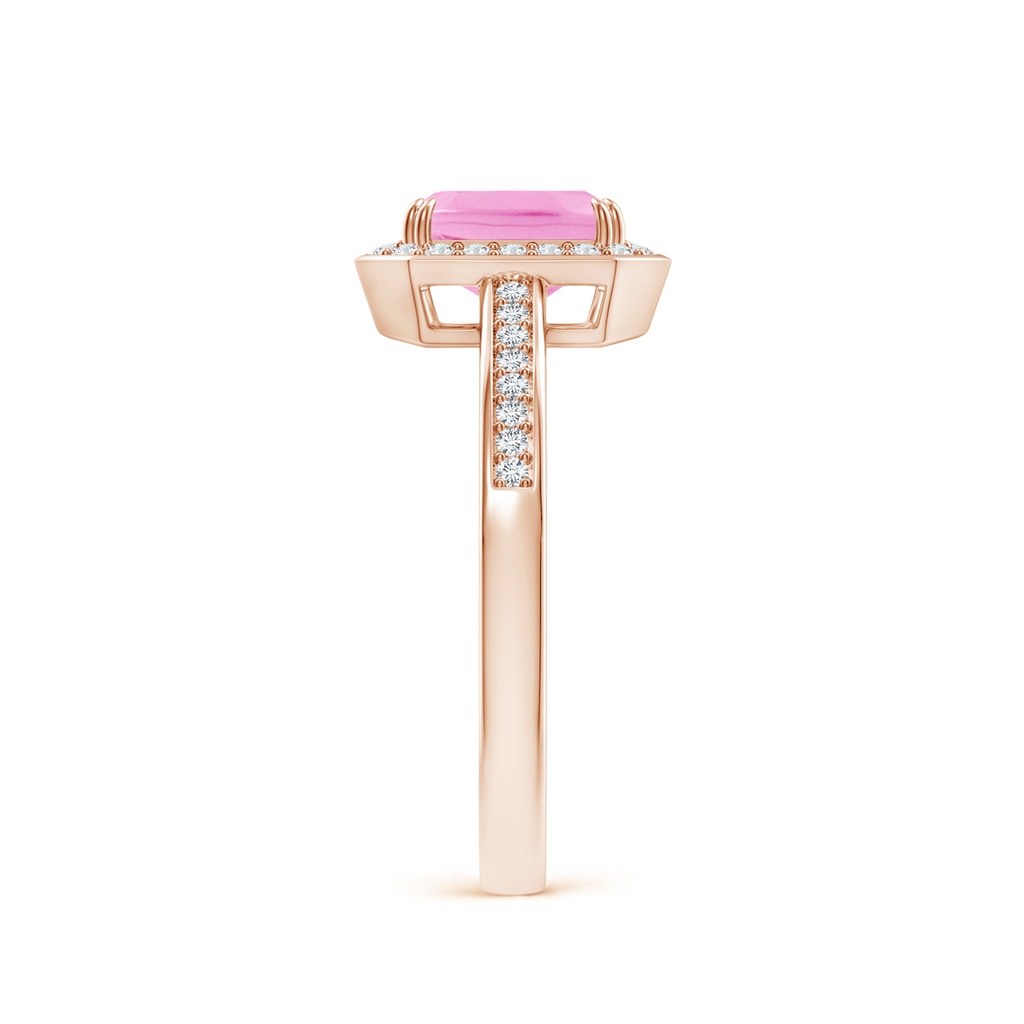7x5mm A Emerald-Cut Pink Sapphire Engagement Ring with Diamond Halo in Rose Gold Side-2