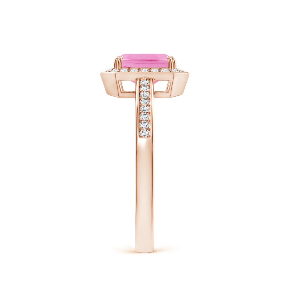 7x5mm AA Emerald-Cut Pink Sapphire Engagement Ring with Diamond Halo in Rose Gold side 299