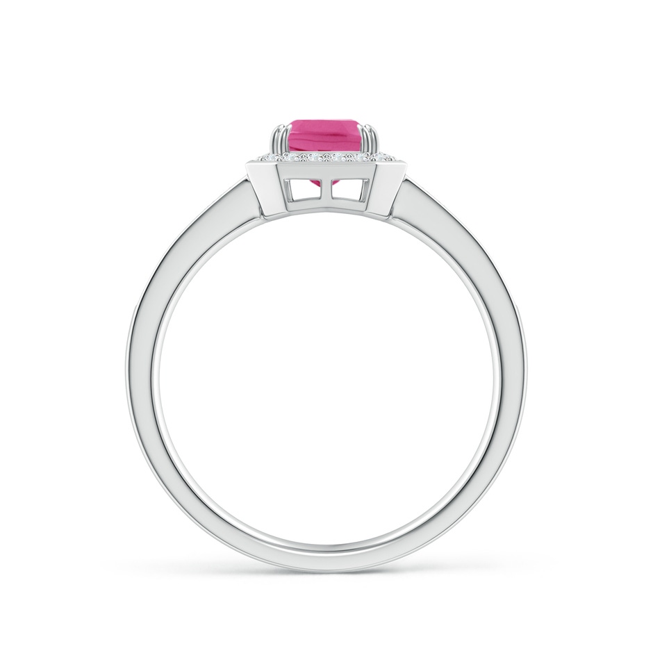 7x5mm AAA Emerald-Cut Pink Sapphire Engagement Ring with Diamond Halo in P950 Platinum side-1