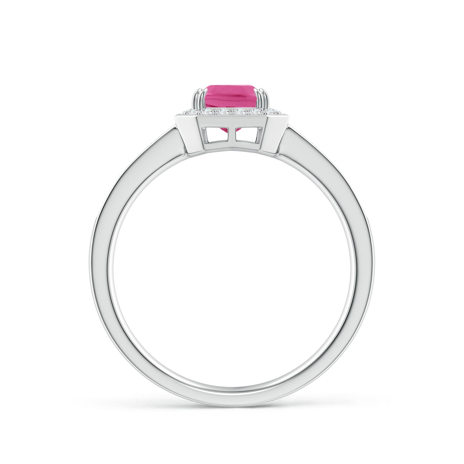 7x5mm AAA Emerald-Cut Pink Sapphire Engagement Ring with Diamond Halo in P950 Platinum - side 3