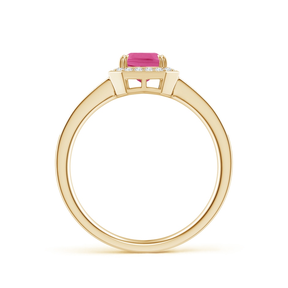 7x5mm AAA Emerald-Cut Pink Sapphire Engagement Ring with Diamond Halo in Yellow Gold side-1