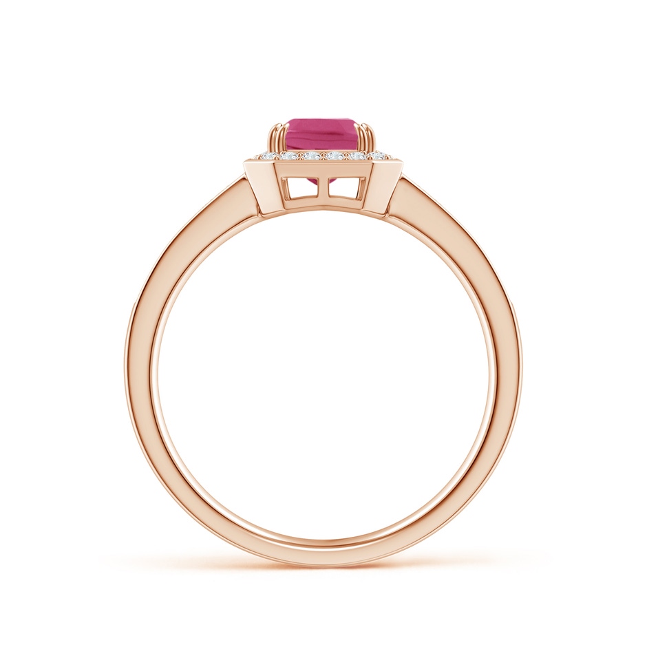 7x5mm AAAA Emerald-Cut Pink Sapphire Engagement Ring with Diamond Halo in Rose Gold side 199