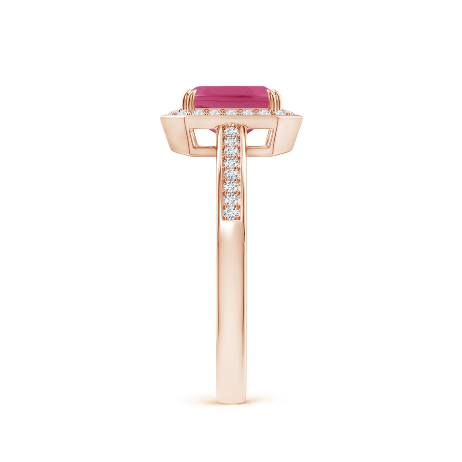 7x5mm AAAA Emerald-Cut Pink Sapphire Engagement Ring with Diamond Halo in Rose Gold side 299