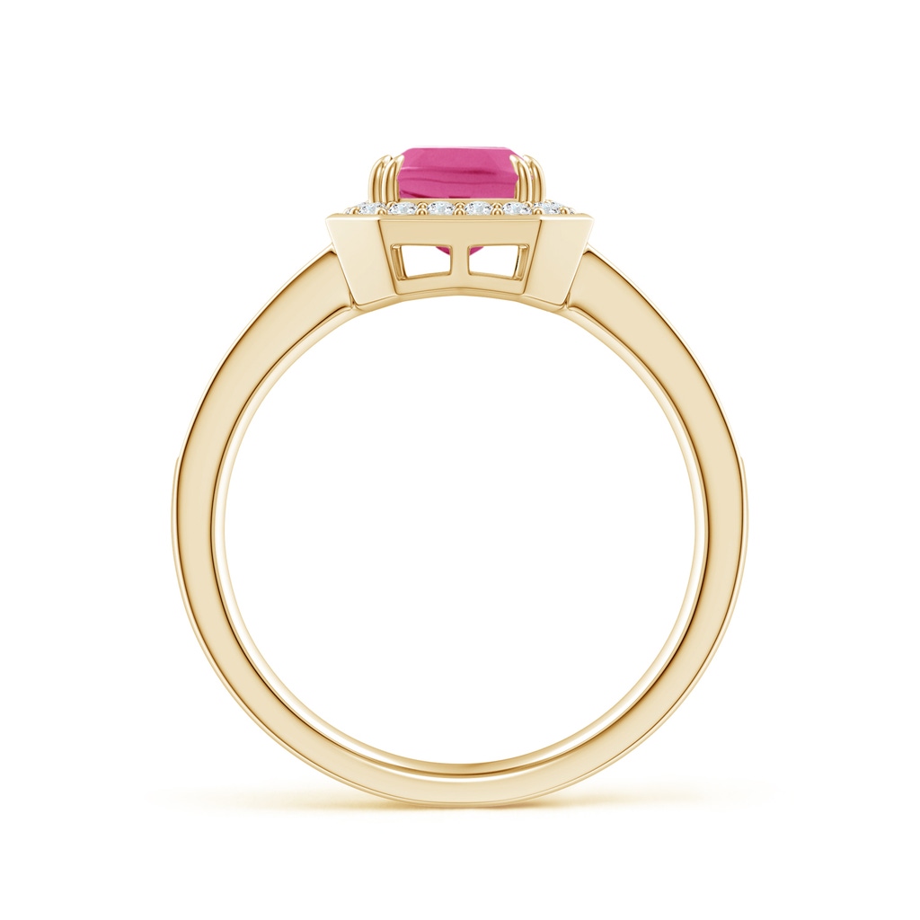 8x6mm AAA Emerald-Cut Pink Sapphire Engagement Ring with Diamond Halo in Yellow Gold Side-1