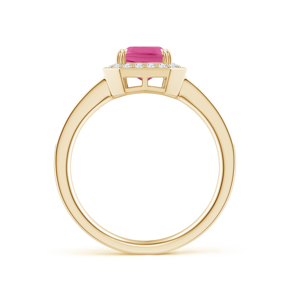 8x6mm AAA Emerald-Cut Pink Sapphire Engagement Ring with Diamond Halo in Yellow Gold side-1