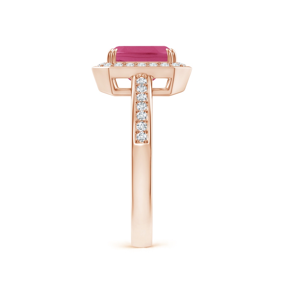8x6mm AAAA Emerald-Cut Pink Sapphire Engagement Ring with Diamond Halo in Rose Gold side 299