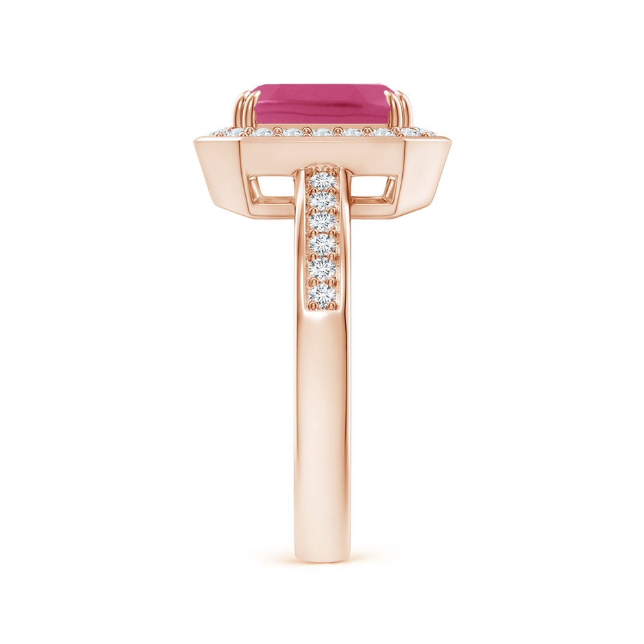 9x7mm AAAA Emerald-Cut Pink Sapphire Engagement Ring with Diamond Halo in Rose Gold side 299