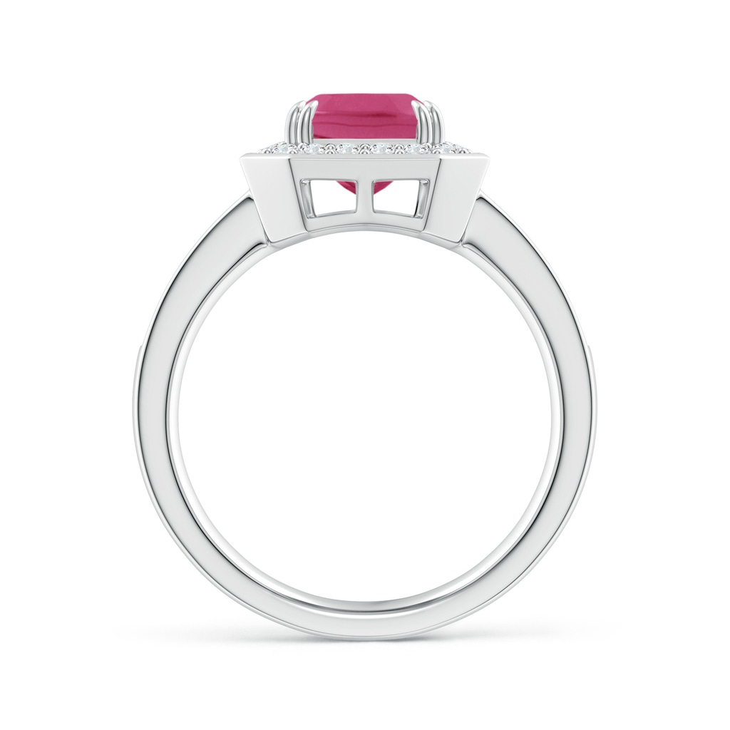 9x7mm AAAA Emerald-Cut Pink Sapphire Engagement Ring with Diamond Halo in White Gold Side-1
