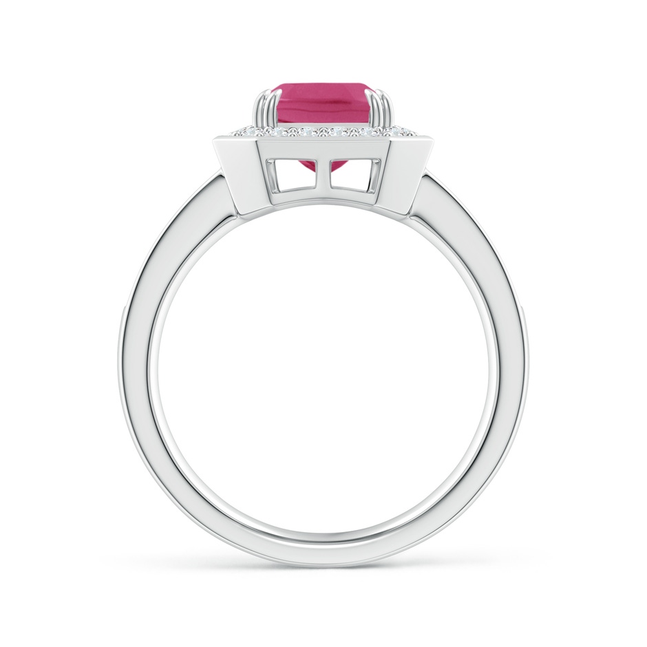 9x7mm AAAA Emerald-Cut Pink Sapphire Engagement Ring with Diamond Halo in White Gold side-1