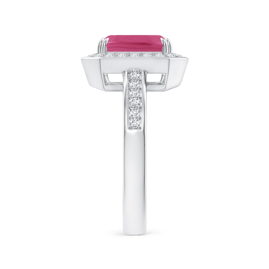 9x7mm AAAA Emerald-Cut Pink Sapphire Engagement Ring with Diamond Halo in White Gold side 299
