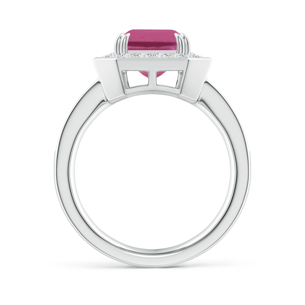 10x8mm AAAA Emerald-Cut Pink Tourmaline Engagement Ring with Diamond Halo in White Gold Side-1