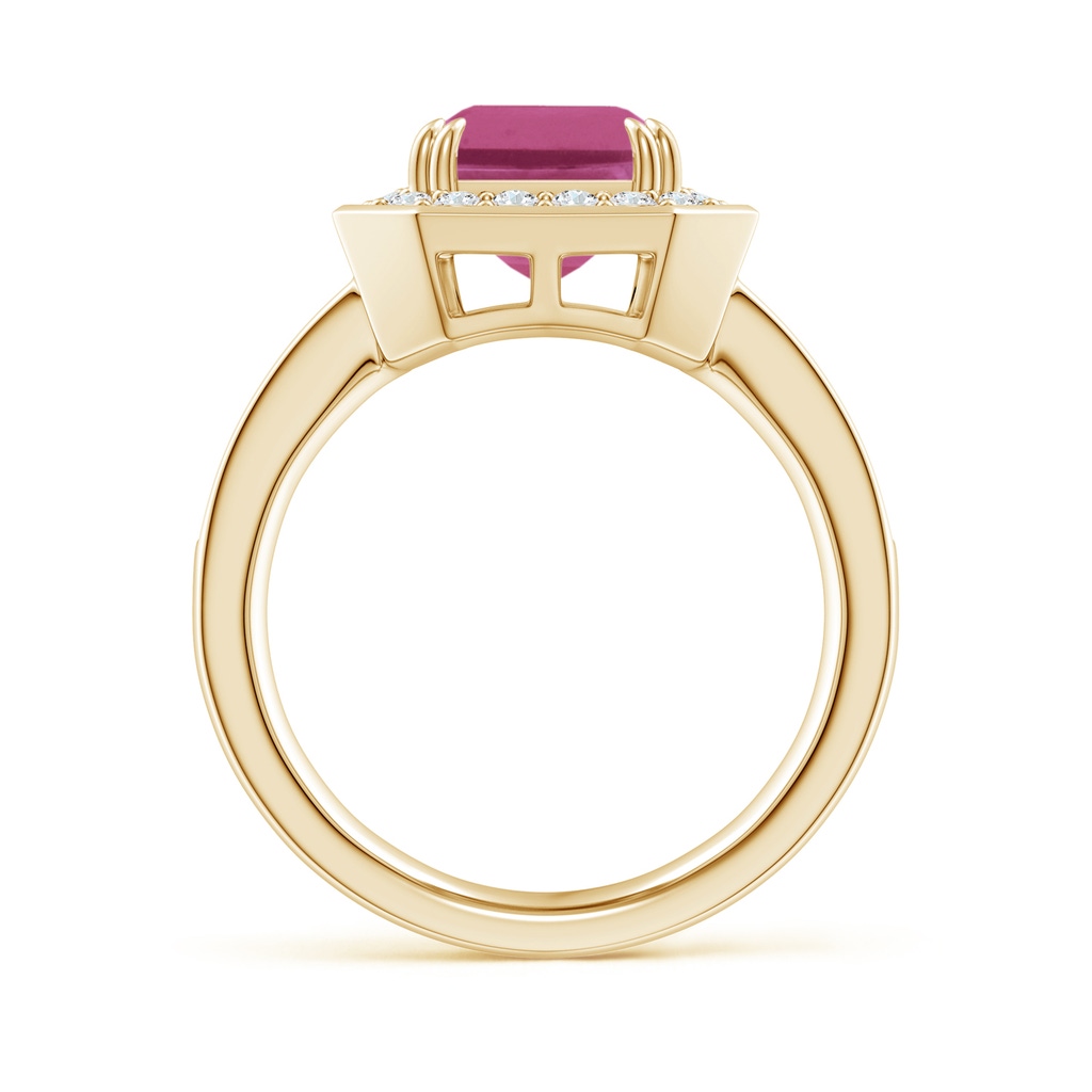 10x8mm AAAA Emerald-Cut Pink Tourmaline Engagement Ring with Diamond Halo in Yellow Gold Side-1