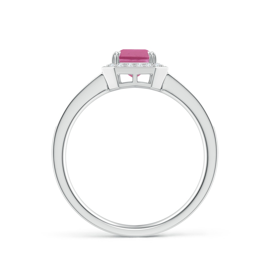 7x5mm AAA Emerald-Cut Pink Tourmaline Engagement Ring with Diamond Halo in White Gold side-1