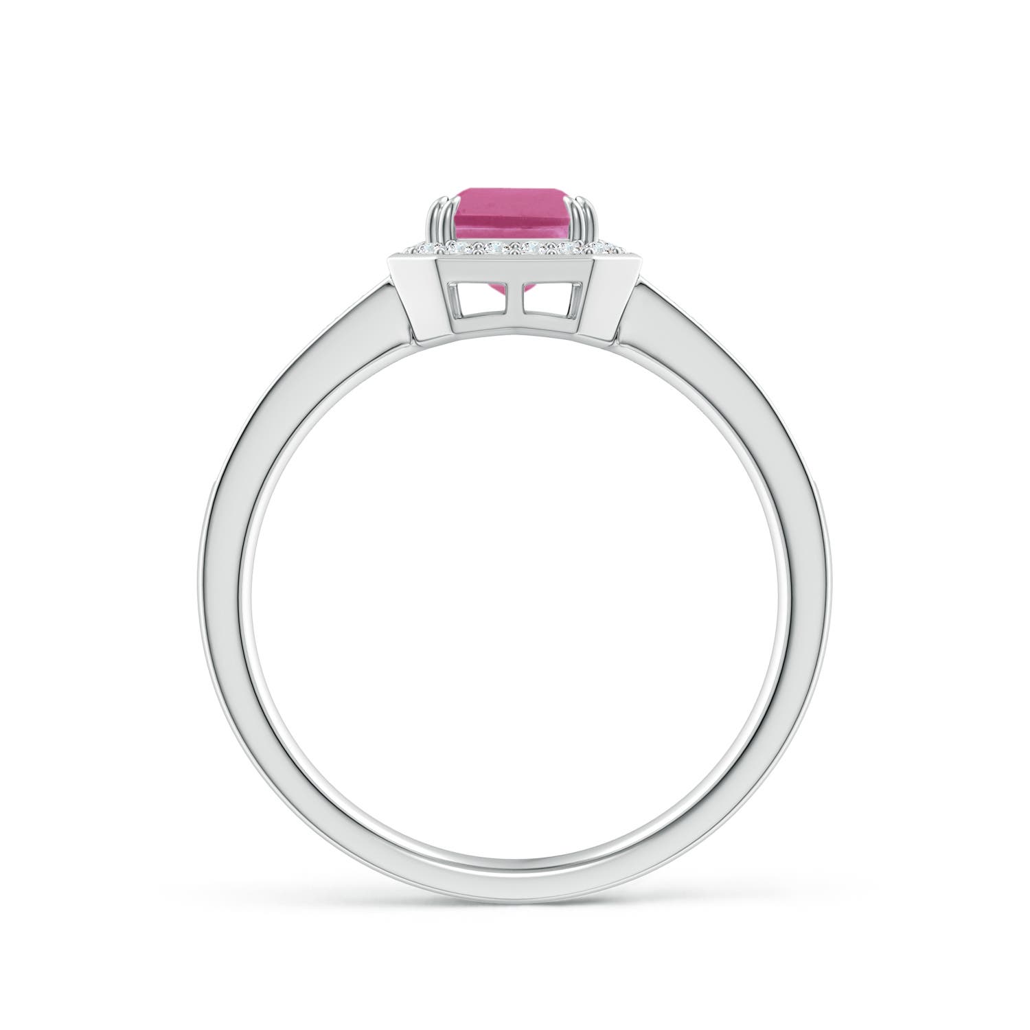 7x5mm AAA Emerald-Cut Pink Tourmaline Engagement Ring with Diamond Halo in White Gold - side 3