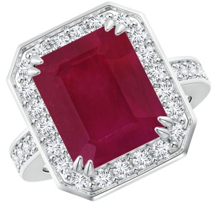 12x10mm A Emerald-Cut Ruby Engagement Ring with Diamond Halo in P950 Platinum