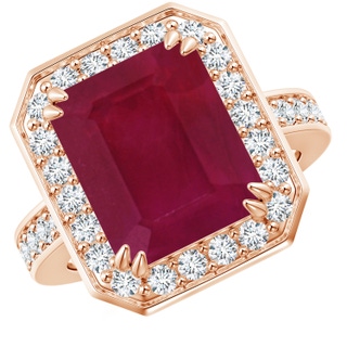 12x10mm A Emerald-Cut Ruby Engagement Ring with Diamond Halo in Rose Gold