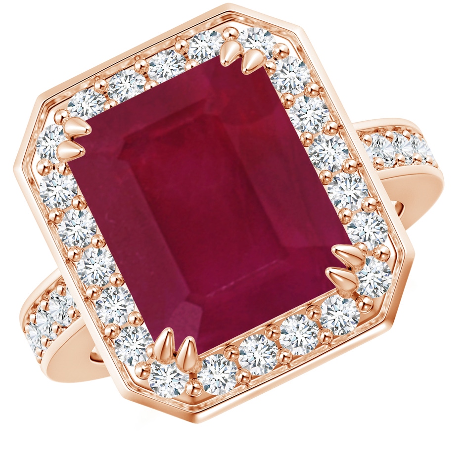 12x10mm A Emerald-Cut Ruby Engagement Ring with Diamond Halo in Rose Gold 