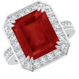 12x10mm AA Emerald-Cut Ruby Engagement Ring with Diamond Halo in P950 Platinum