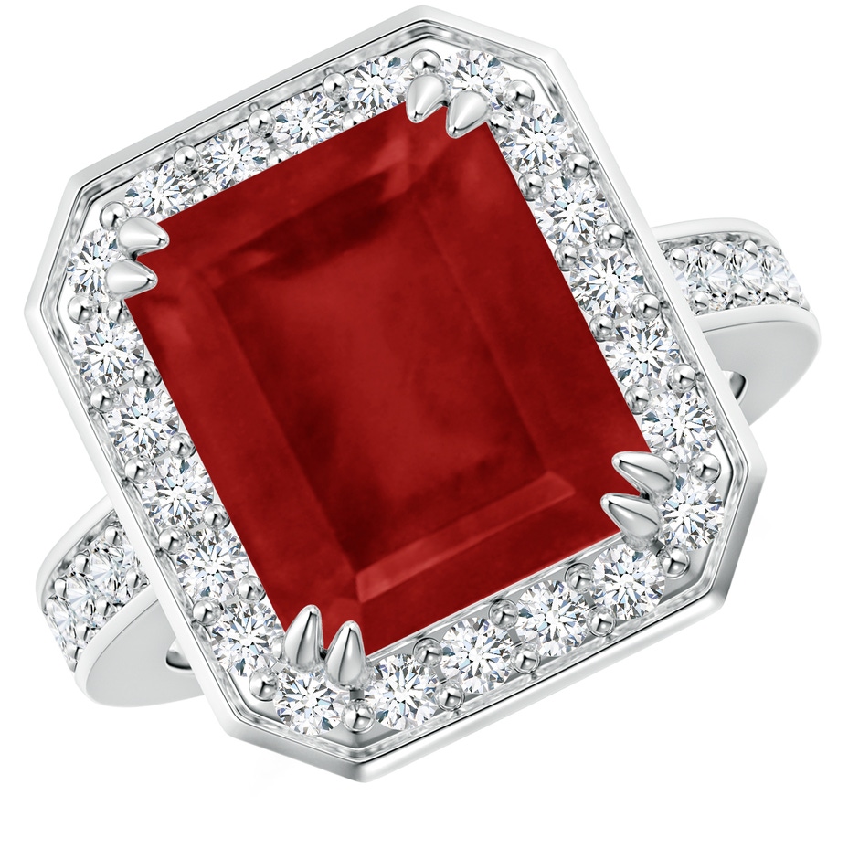 12x10mm AA Emerald-Cut Ruby Engagement Ring with Diamond Halo in P950 Platinum 