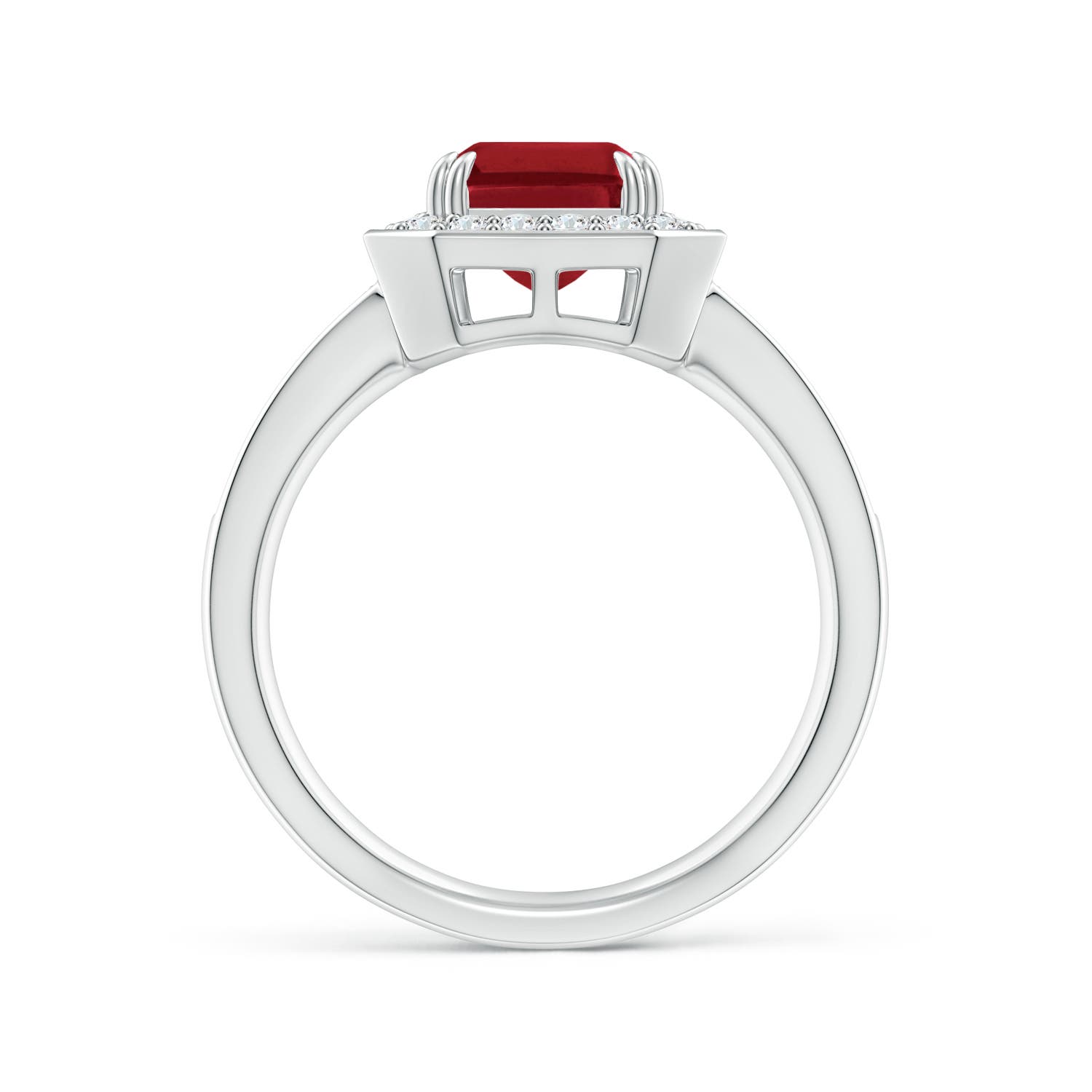 9x7mm AA Emerald-Cut Ruby Engagement Ring with Diamond Halo in White Gold - side 3