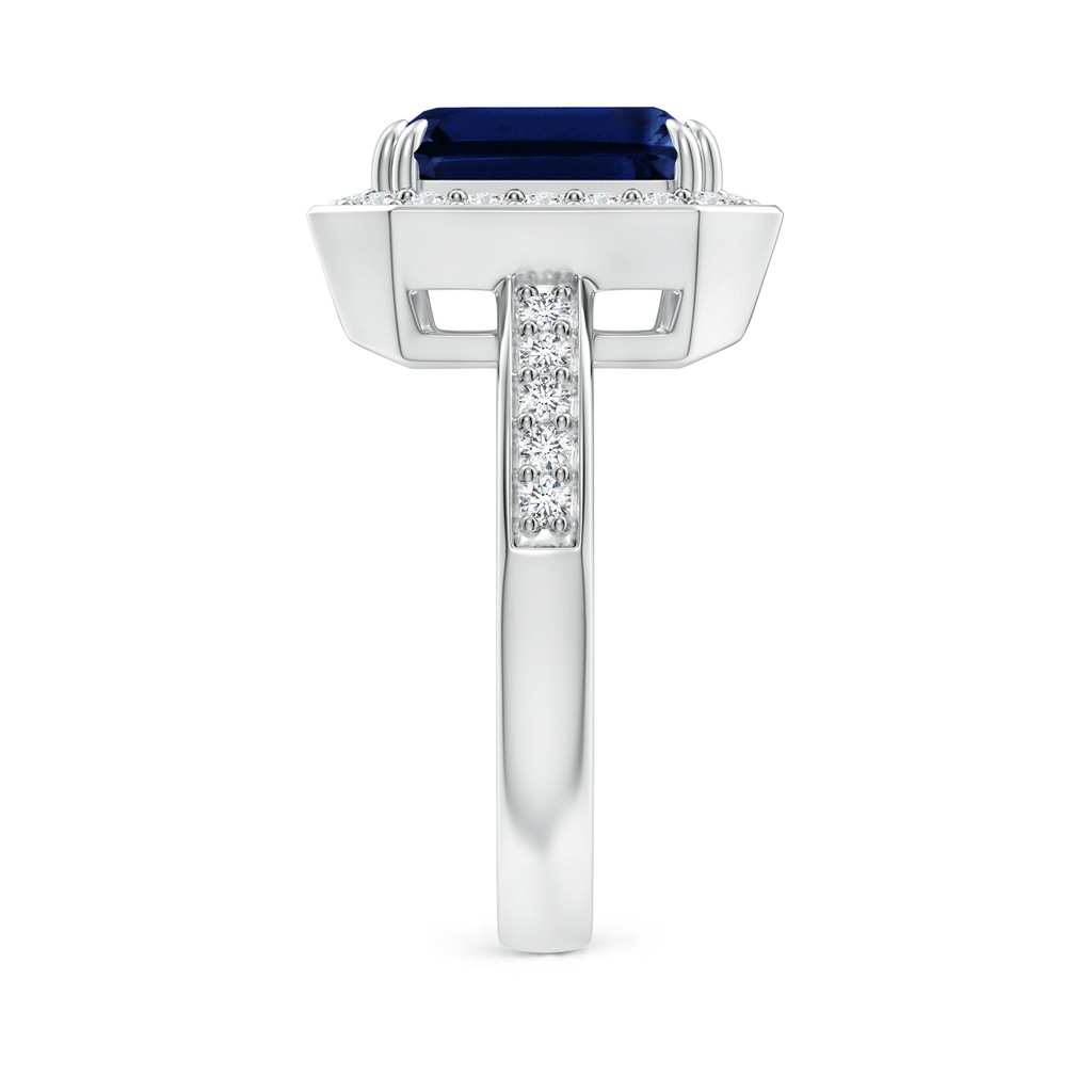10x8mm AAA Emerald-Cut Blue Sapphire Engagement Ring with Diamond Halo in P950 Platinum Side 299