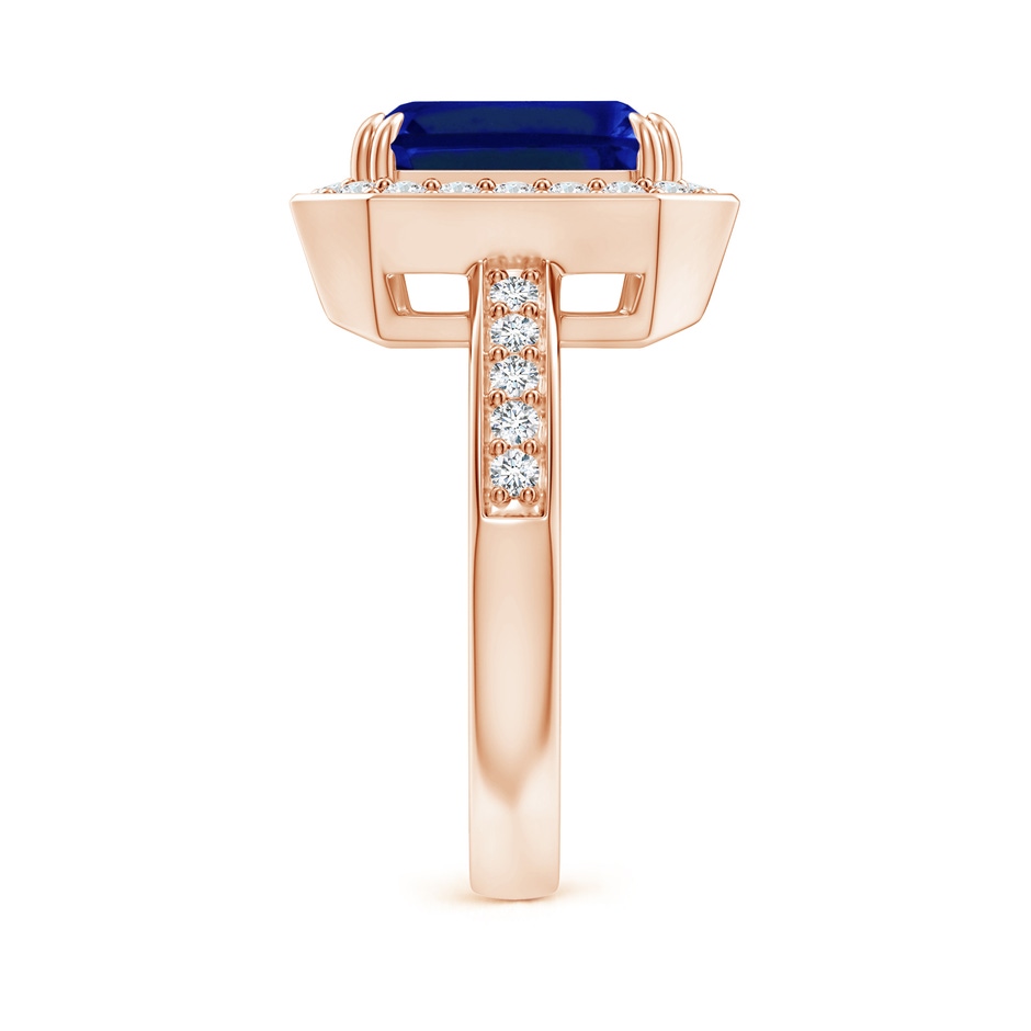 10x8mm Lab-Grown Emerald-Cut Blue Sapphire Engagement Ring with Diamond Halo in Rose Gold side 299