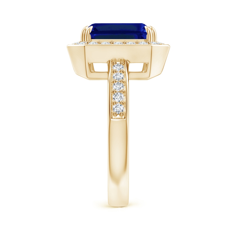 10x8mm Lab-Grown Emerald-Cut Blue Sapphire Engagement Ring with Diamond Halo in Yellow Gold side 299